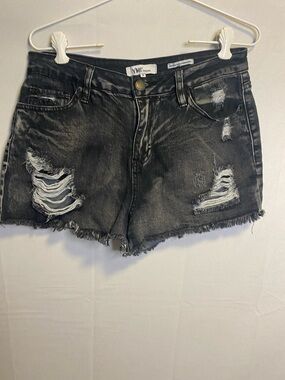 YMI Washed Black Distressed Jean Shorts